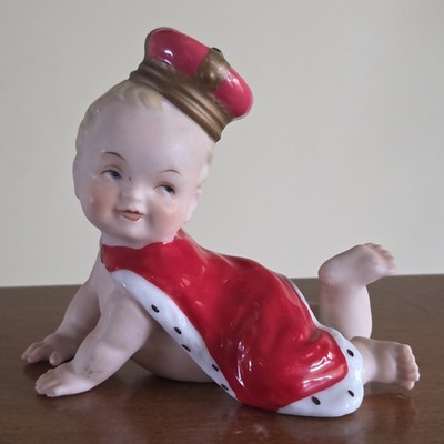 Vintage Ardalt Crawling Royal King Crawling Baby Figurine Emerald Rhinestone