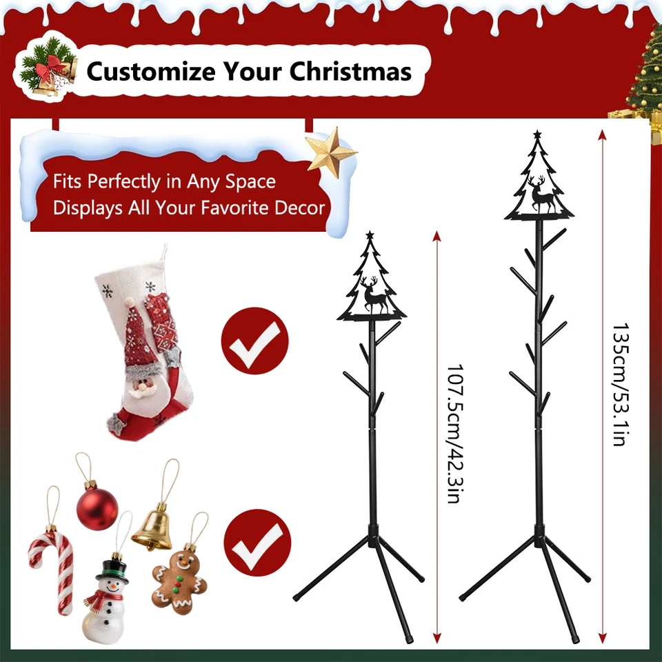 53” Christmas Stocking Holder Stand Freestanding Heavy-Duty Hanger Rack 8 Hooks - Image 4 of 4