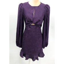 ASTR THE LABEL Front Twist Flora Satin Mini Dress Medium Purple Long Sleeve NWT