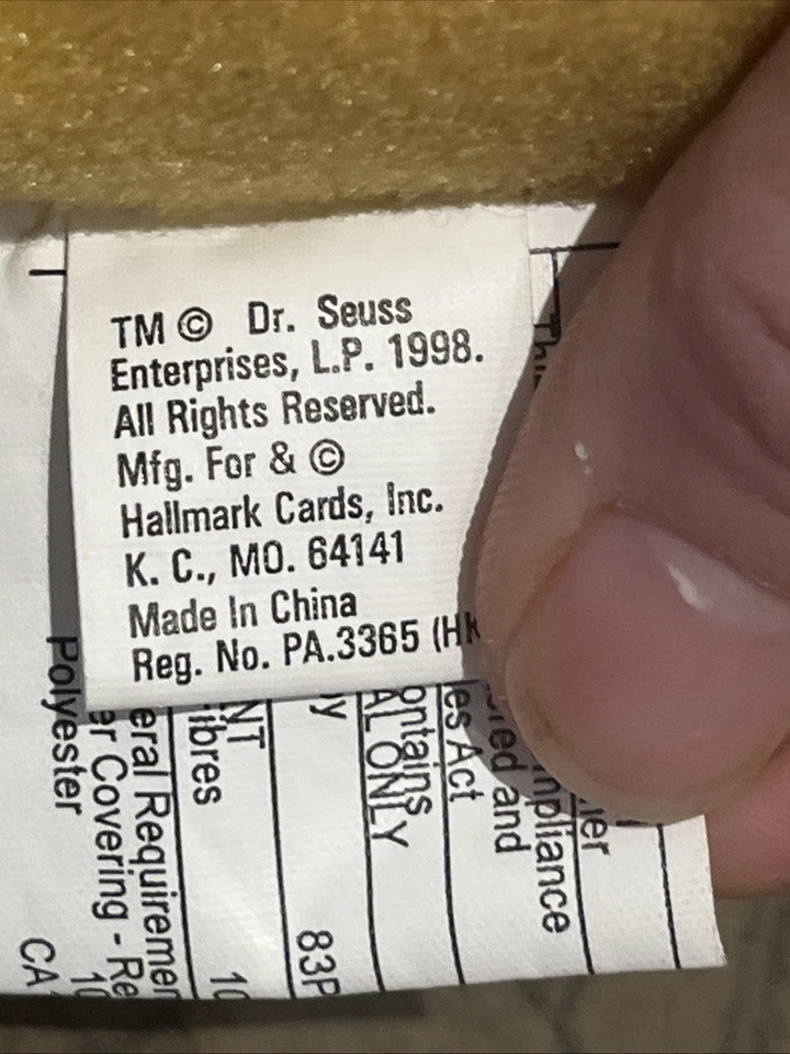 Винтажная плюшевая собака Hallmark Dr. Seuss How the Grinch Stole Christmas Max 9 дюймов 1998 - Изображение 4 из 4