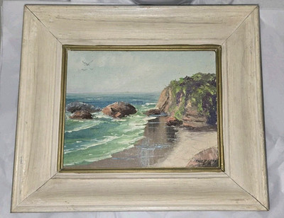 Vtg Medium Thomas F. Goff Painting So. Calif.  Coastline 13x11 Framed