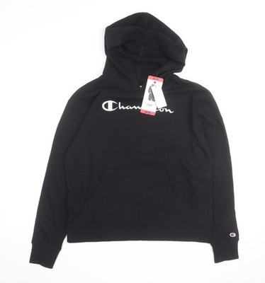 Champion Herren Schwarz Medium Pullover Hoodie mit Logo vorne