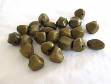 23 vintage beads, organic bicones, khaki olive green colour, 12mm & 15mm