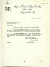 Rice Trew & Rice Company Inc, September 1939 Letterhead, Biglerville PA