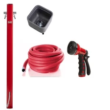 Outdoor Watering Assembly - Dramm Red ColorStorm Hose w/ Spray Gun & Water Post