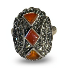 Carnelian  Marcasite Sterling Silver Vintage Ring 925