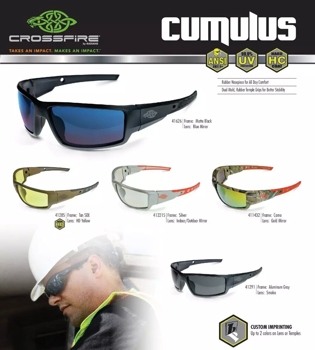 Crossfire Cumulus Blue Mirror Lens and Matte Black Frame Safety Glasses