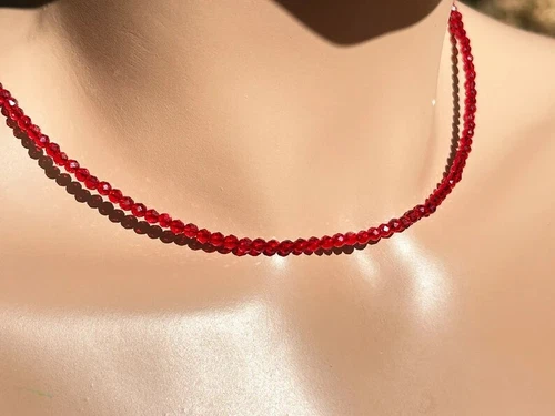 Roter Spinell Perlen Halsband 2mm Perlen Kristall zierlich Heilung Damen Boho Halskette - Bild 4 von 5