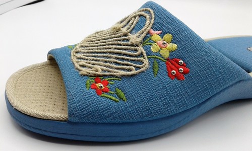 Ladies Scuff Slipper - DeValverde 178 Basket Summer - Coral & Marino & Indigo - Picture 4 of 22