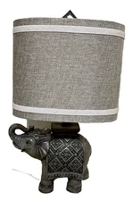 StyleCraft Home Collection Elephant Table Lamp w/Shade Gray Trunk Up Lucky Decor