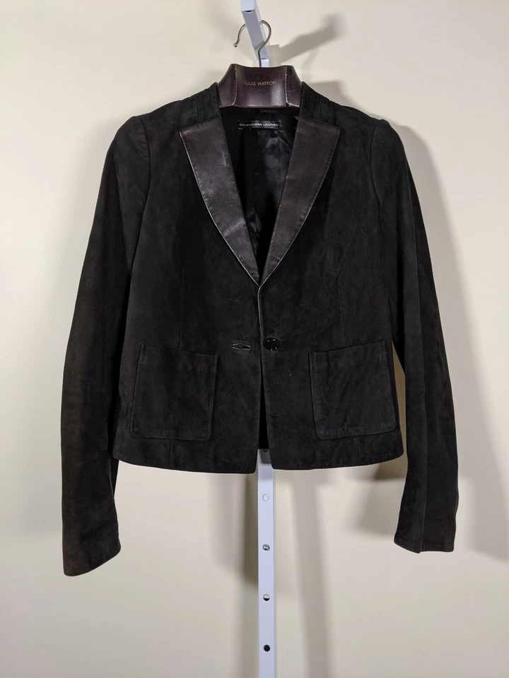 Balenciaga 2011 Nicolas Ghesquiere 黑色麂皮绒皮革翻领西装外套 40 — 第 4/4 张图片