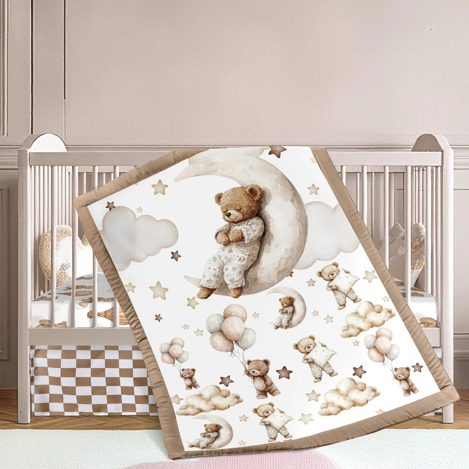 3 Pcs Baby Crib Bedding Set Safari Animals Bear Woodland Animals Jungle Crib ...