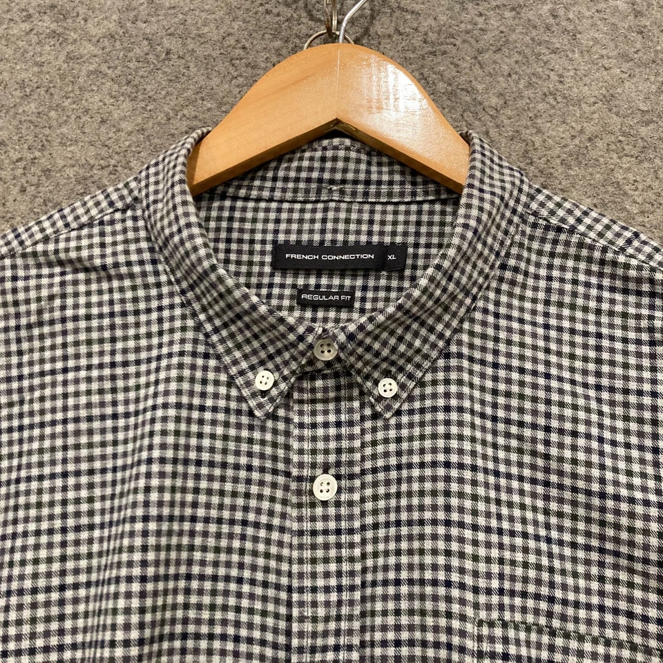 French Connection Shirt Mens Size XL Blue Grey Check Long Sleeve Button Up 26627 - Image 3 of 4