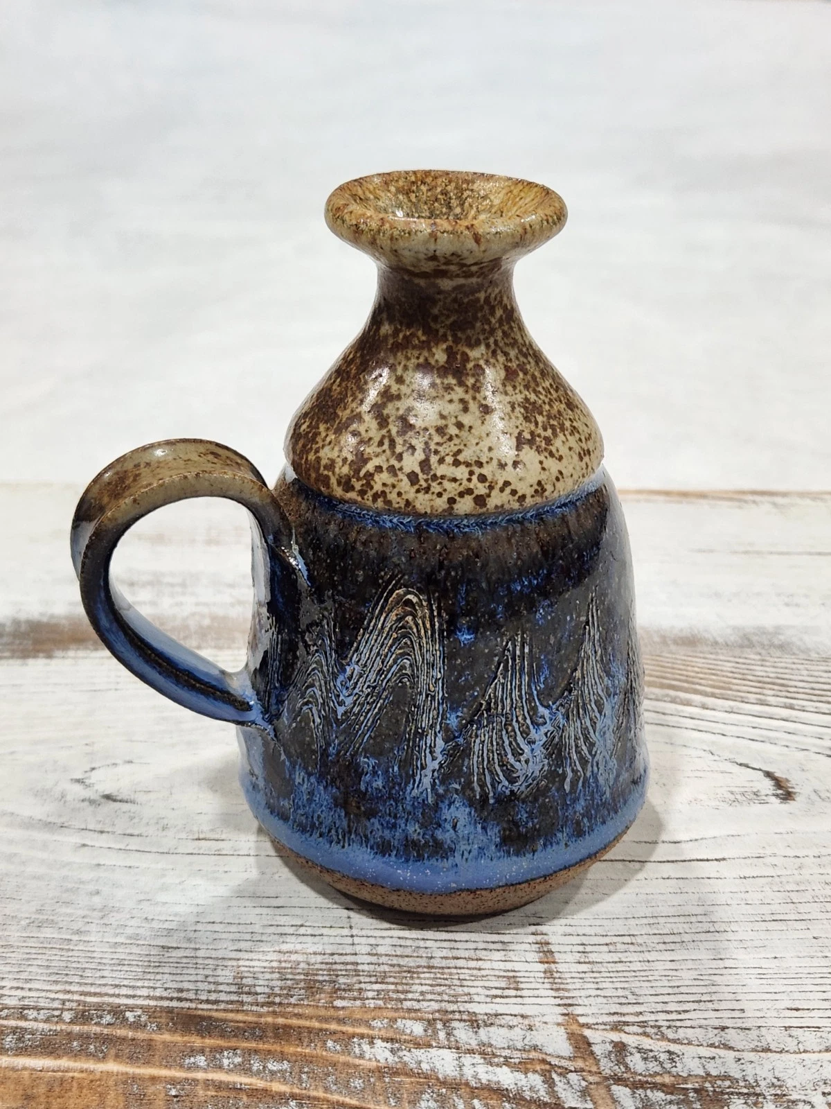 Hively Studio Pottery Speckled Stoneware Pitcher Bud Vase Blue Small