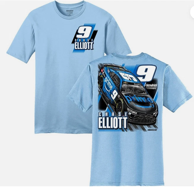 Chase Elliott 2026 Amazon Prime Light Blue 2-Spot Double Sided T-Shirt