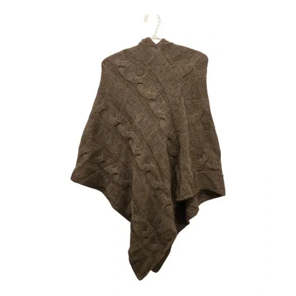 COCOGIO Hooded Knit Poncho OS Brown Wool Alpaca Blend Lagenlook Made in Italy