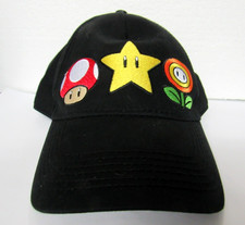 SUPER MARIO Baseball Hat Cap Black Embroidered Logo Star Mushroom Nintendo