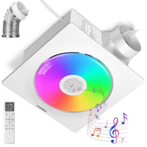 160CFM Bathroom Exhaust Fan RGB Lighting Bluetooth Speaker Auto Humidity Sensor