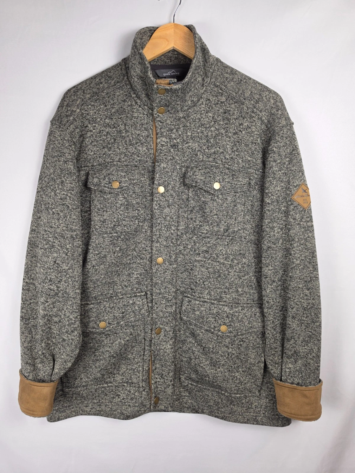 Eddie Bauer Fleece Jacket Snap & Zip Front Shacket Gray Men’s Large Gorpcore