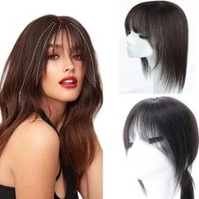 US-Straight 100% Remy Human Hair Topper Toupee Hairpiece Top Piece With Bangs