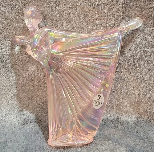 Fenton Vintage Lady Natalie Pink Iridescent Glass Ballerina Figurine