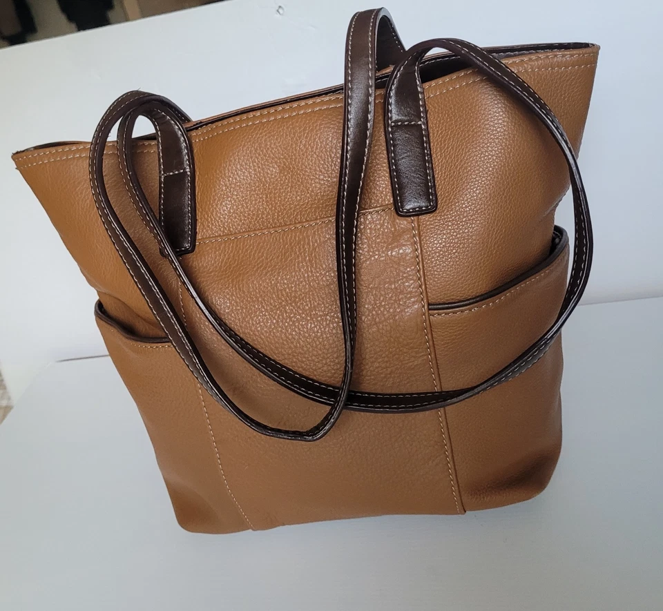 Cartera de hombro Sophia Caperelli de cuero genuino marrón para mujer Foto 3 de 4