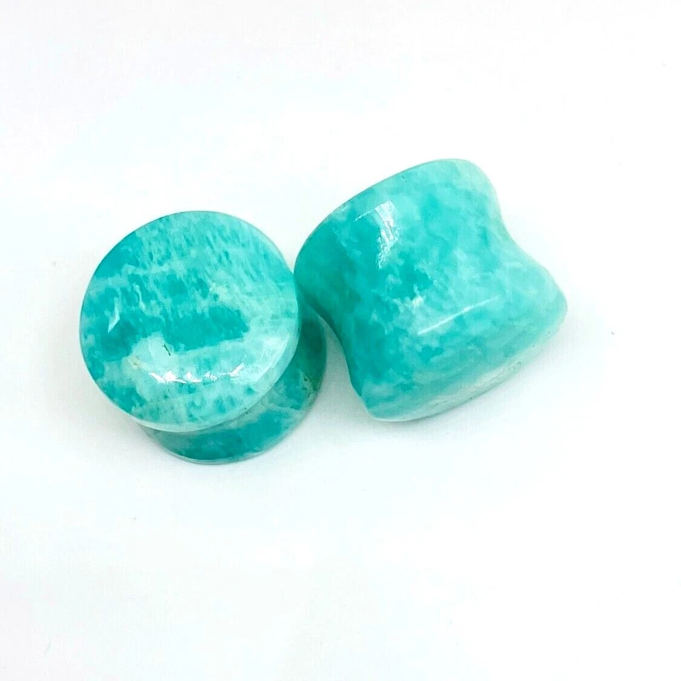 PAR de tapones naturales de amazonita, doble destello, hechos a mano, tamaño de 3 mm a 50 y personalizados Foto 2 de 4