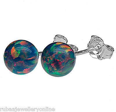 6 mm SYNTHETISCH BLAU OPAL PERLE/KUGEL 925 STERLINGSILBER OHRSTECKER