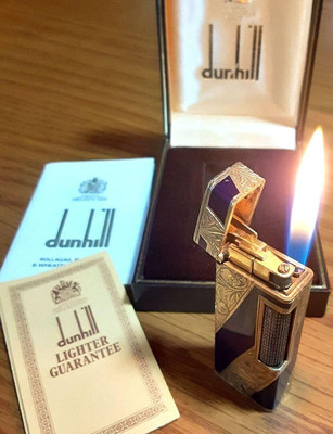 Working Dunhill Royking gas lighter Gold Black with box