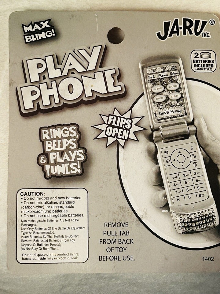New Old JaRu Bling Bling Play Cell Flip Phone Toy Rings Beeps Plays