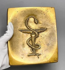 Antique Bronze Apothecary Pharmacy Coin Money Tray Bowl of Hygieia Snake Cup