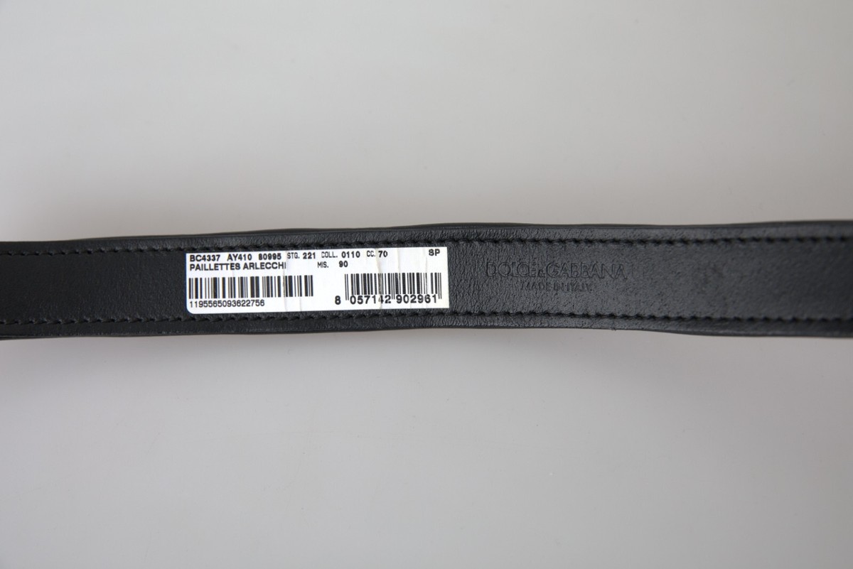 DOLCE & GABBANA Belt Black Sequined Silver Metal Buckle DOLCE & GABBANA Belt Black Sequined Silver Metal Buckle