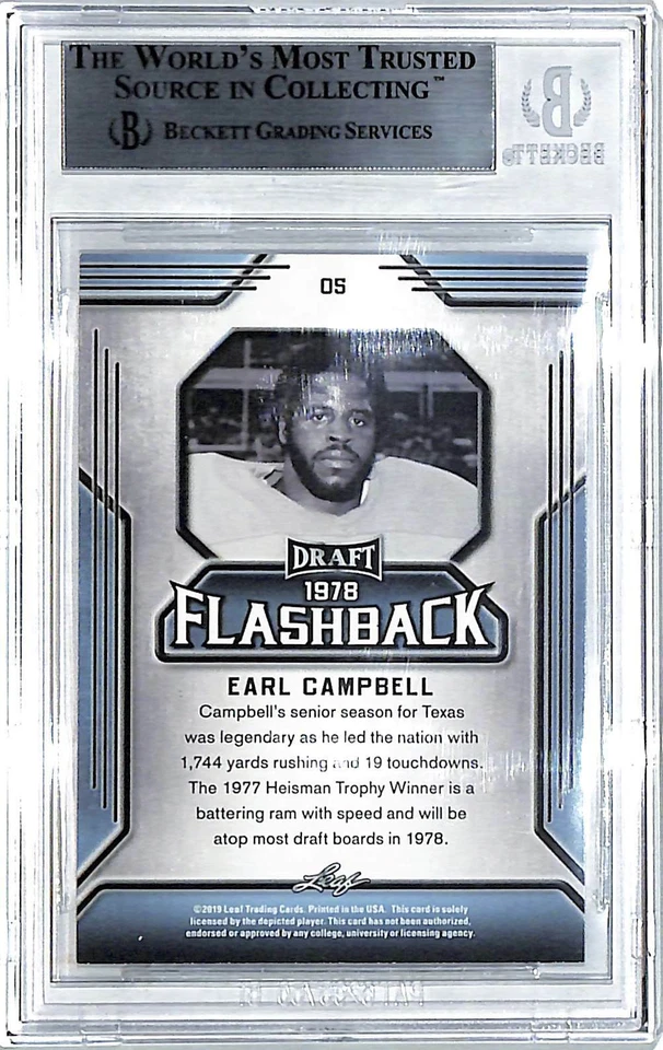 2019 Leaf Draft EARL CAMPBELL Signed Auto Oilers Card BAS Witness Slabbed - Image 3 of 3