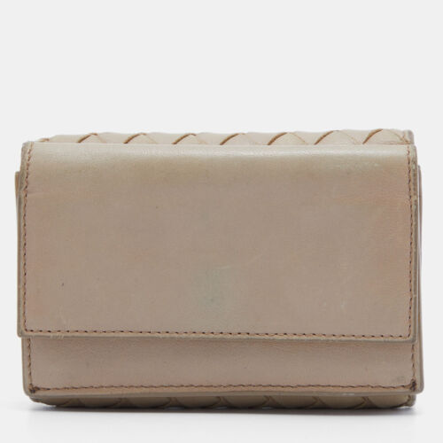 Bottega Veneta Beige Intrecciato Leather Trifold Wallet - Picture 1 of 10