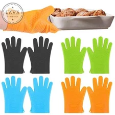 1 Pair Silicone BBQ Heat Resistant Gloves Oven Grill Pot Kitchen Cooking Mitts
