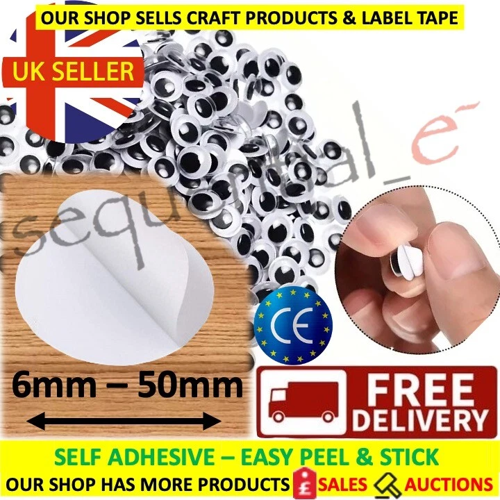 6mm 8mm 10mm 12mm 15mm 20mm 30mm 40mm 50mm Googly Moving Craft Eyes Peel & Stick - Image 3 of 4