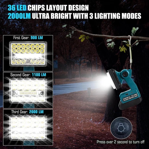 2000LM Cordless LED Work Light Flashlights for Ryobi 18v Battery Floodlight - Picture 3 of 27