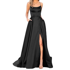Sexy Evening Long Dress Slit Open Back Cruise Prom Wedding Bride-mate Party Gown