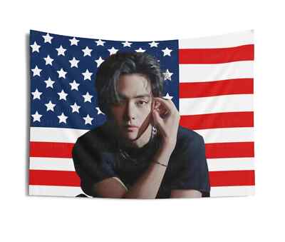 BTS タペストリー 壁掛け 旗 KPOP FLAG] BTS V TAEHYUNG American Flag Wall Tapestry Army Fan