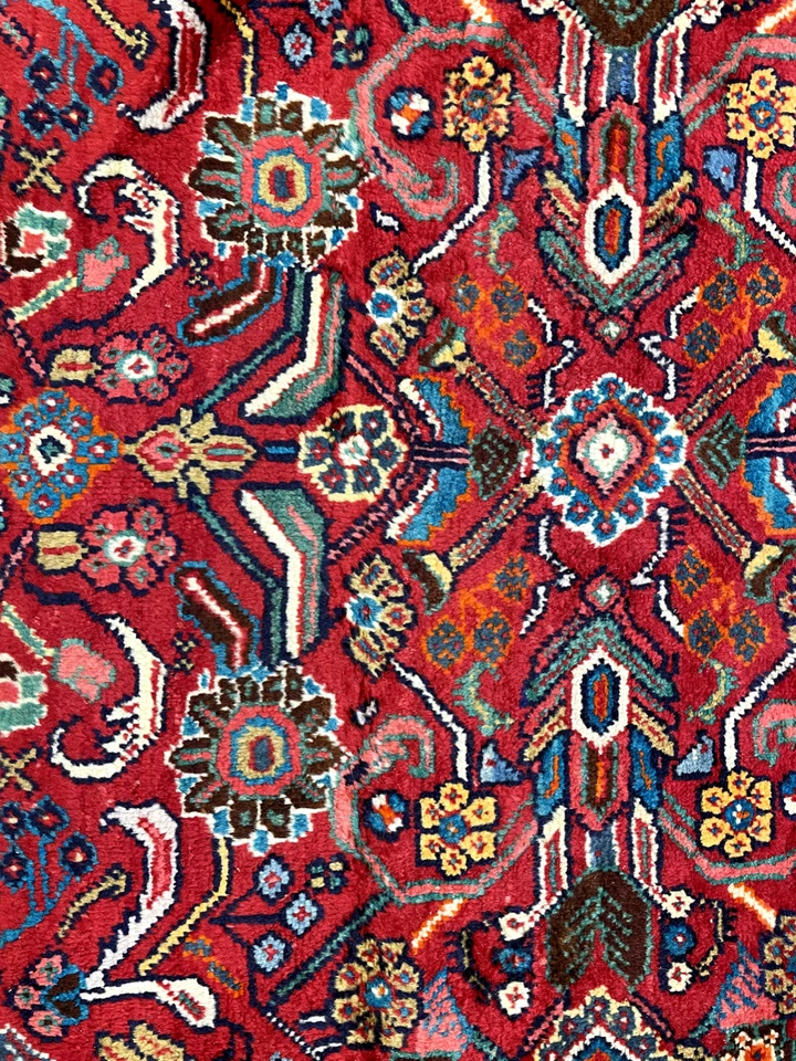 Antigua alfombra oriental de lana anudada a mano roja/azul/verde/marfil 9'9" x 13'13" Foto 3 de 4