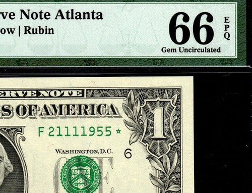 1995 $1 STAR NOTE ATLANTA FR.1922-F* PMG GEM UNC 66 EPQ Birth Year 21-11-1955 AJ