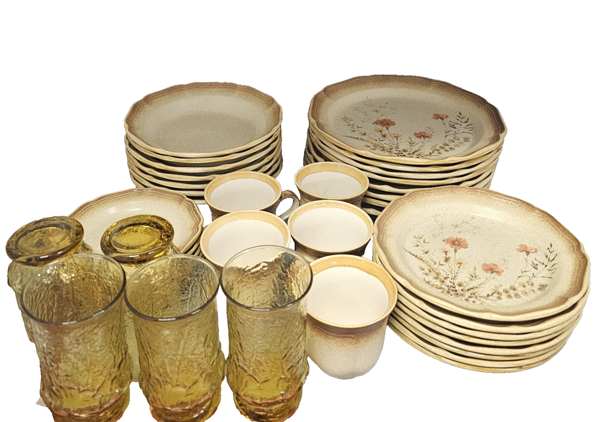 40 Pc VTG Mikasa Dinnerware WHOLE WHEAT Jardiniere Retro 80s Set