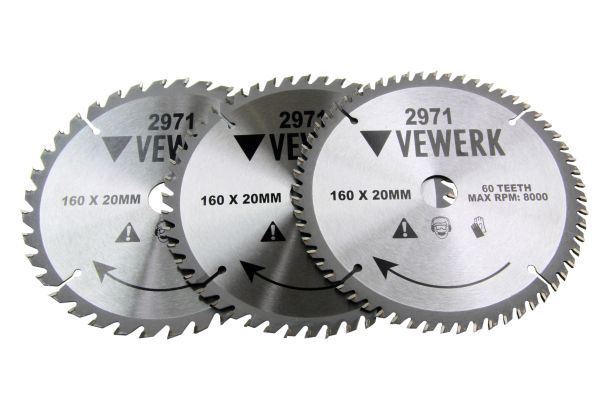 Vewerk 3 Pack - 160 X 20 / 16MM TCT Circular Saw Blade 36T 48T 60T 2971