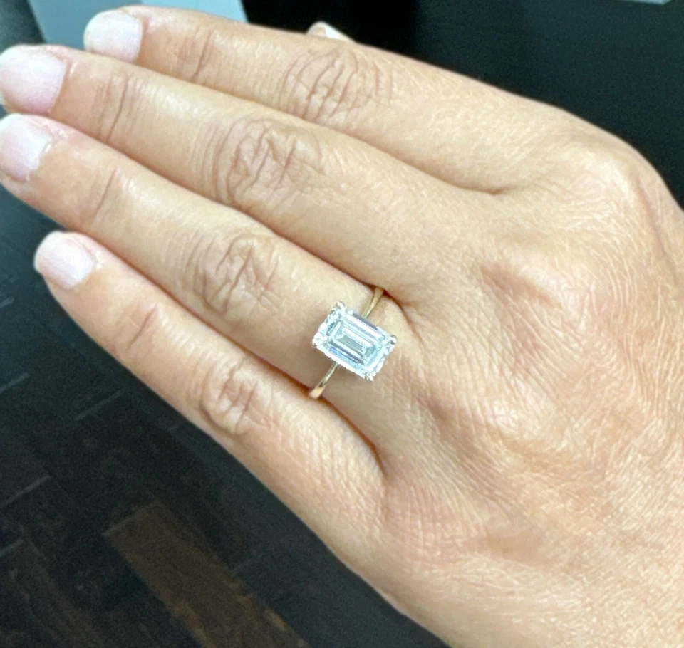 Emerald Cut Diamond Engagement Ring IGI Certified 14k Solid Yellow Gold 3.00ctw - Image 3 of 4