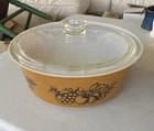 Vintage Pyrex Old Orchard 4 Quart Casserole Dish #664 with Lid, big Bertha