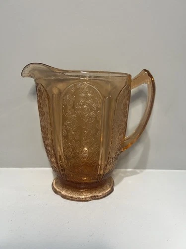 Vintage 1930's Pink "Cherry Blossom" Pattern Depression Glass Water Pitcher 36oz