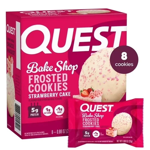 Protein Cookies Quest Frosted Strawberry Cake Flavor, High Protein, 8 Count