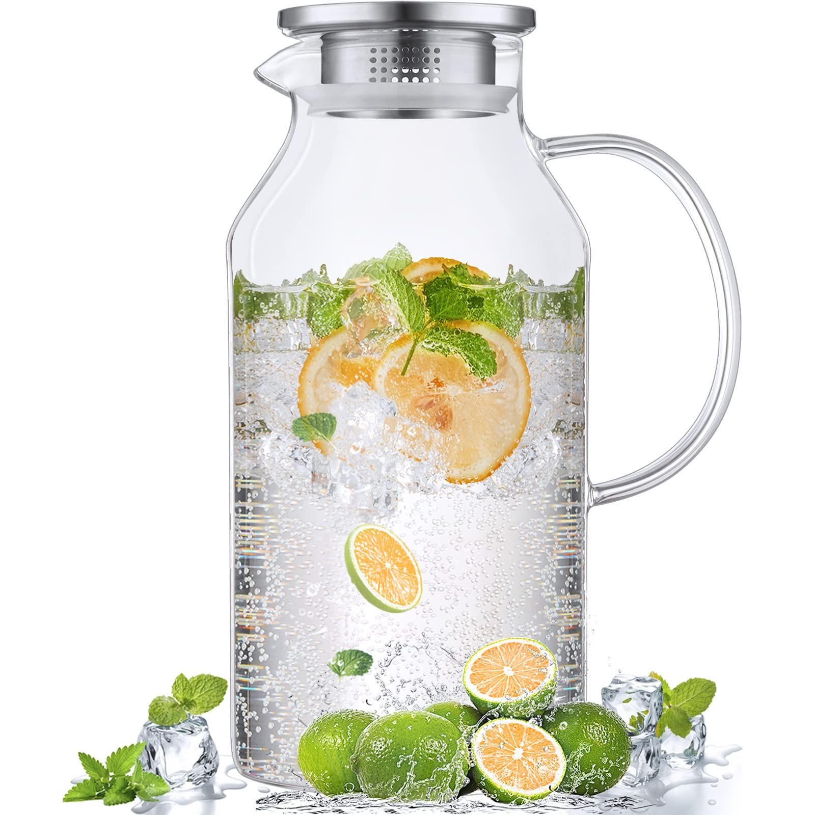 2.6L 88oz Glass Pitcher with Lid & Spout for Hot & Cold Beverages  
