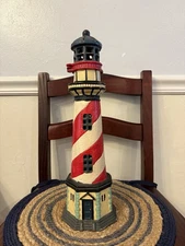 Cast Iron Light House Tea Light Candle Door Stop 17" High Red White Stripe