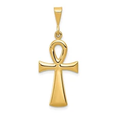 10k Yellow Gold Egyptian Ankh Cross Shape Charm Pendant L 36mm, W 15mm